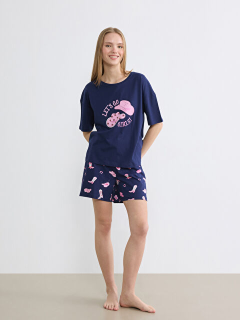 LCW Young Bisiklet Yaka Baskılı Kadın Şortlu Pijama Takımı - S6J266Z8-LSF