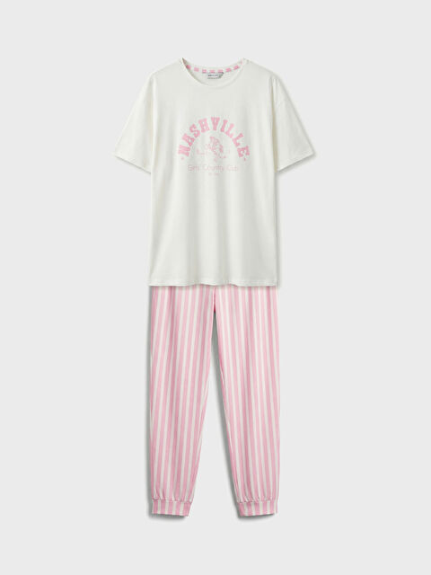 LCW Young Bisiklet Yaka Baskılı Kadın Pijama Takım - S6J269Z8-LT4