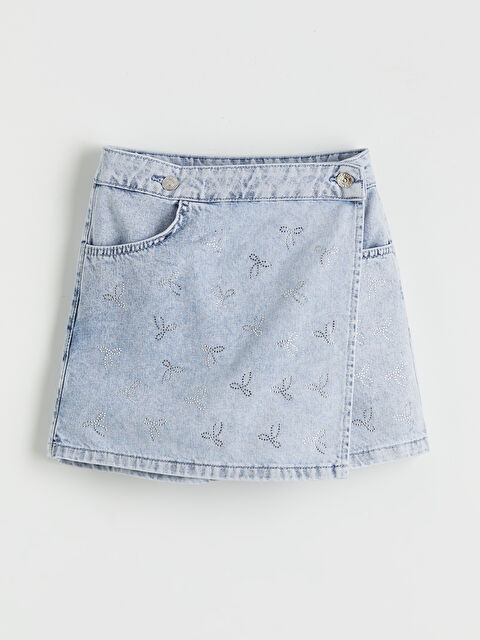 LCW Kids Taşlı Kız Çocuk Jean Şort Etek - S6J379Z4-V2T