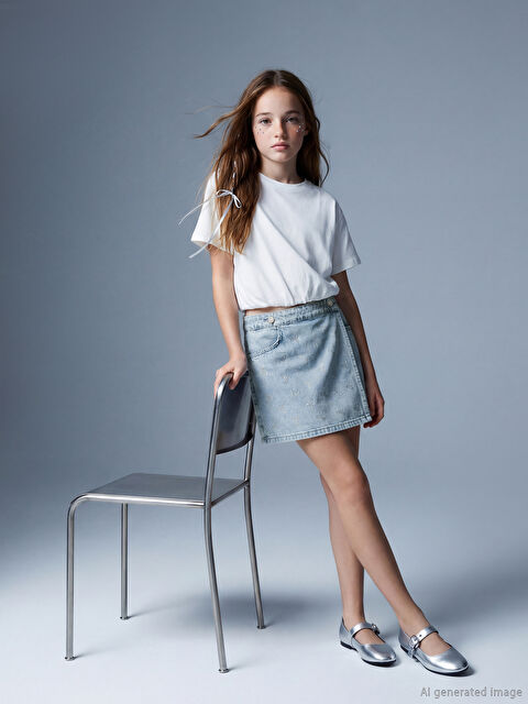 LCW Kids Taşlı Kız Çocuk Jean Şort Etek - S6J379Z4-V2T