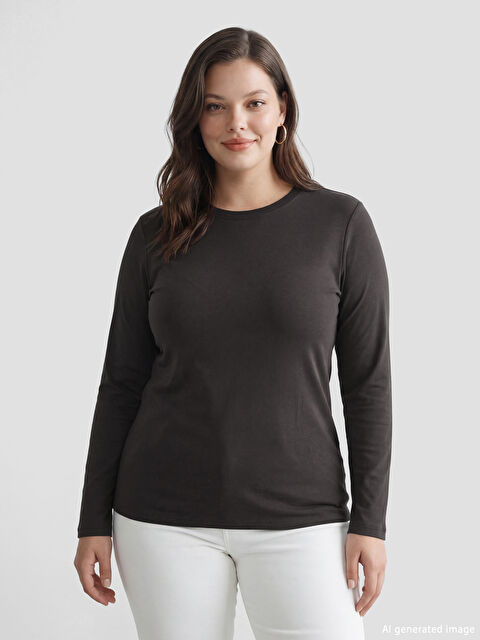 LCWAIKIKI Basic Әйелдерге арналған дөңгелек жағалы футболка - S6J402Z8-HDN