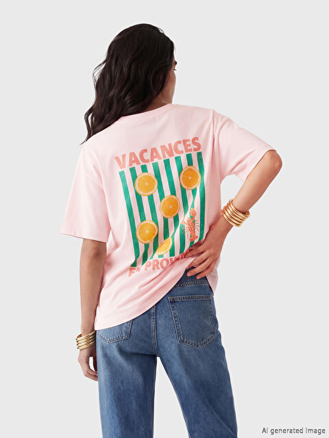 LCW Vision Bisiklet Yaka Baskılı Oversize Kadın Tişört