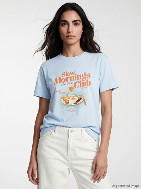 LCW Vision Bisiklet Yaka Baskılı Kadın Tişört - S6J447Z8-QWQ