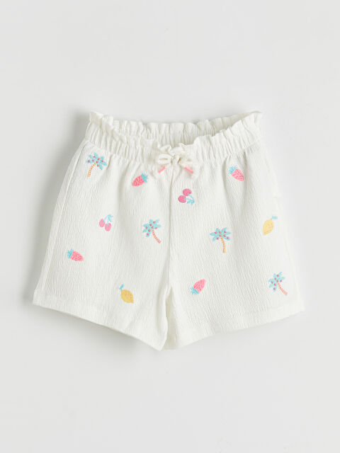 LCW Kids Elastic Waist Embroidered Girls' Shorts