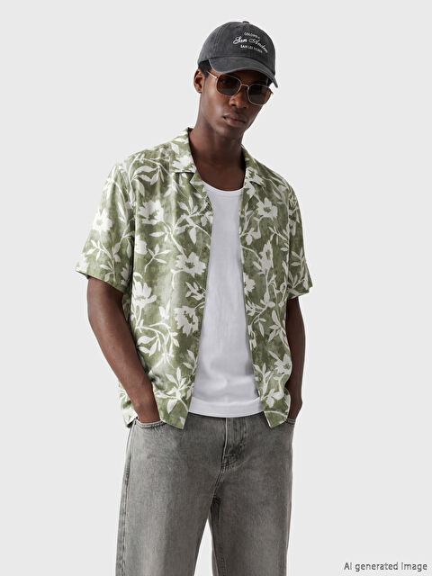 XSIDE Regular Fit Resort Yaka Çiçek Desenli Erkek Gömlek