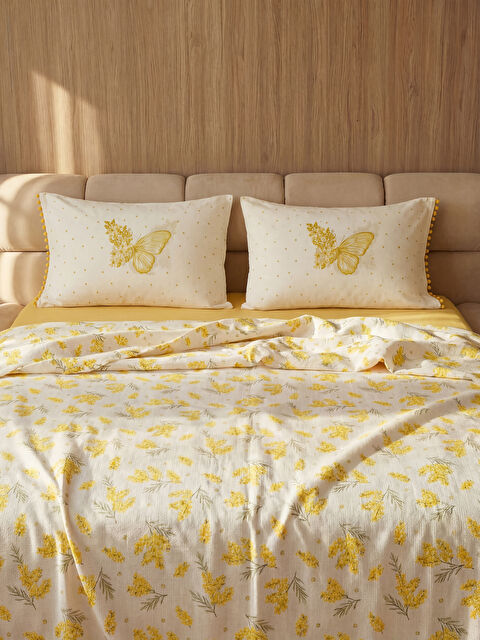 LCW HOME Çiçekli Pamuklu Çift Kişilik Pike Takımı