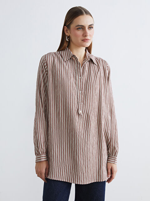 LCWAIKIKI Classic Çizgili Oversize Kadın Gömlek Tunik - S6J886Z8-P8J