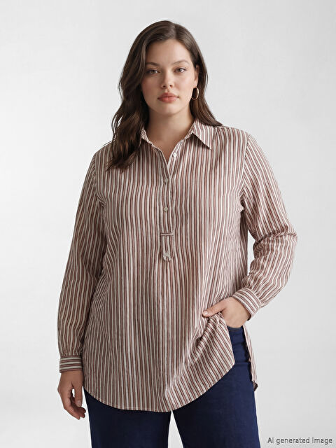 LCW EVERYDAY Çizgili Oversize Kadın Gömlek Tunik - S6J886Z8-P8J