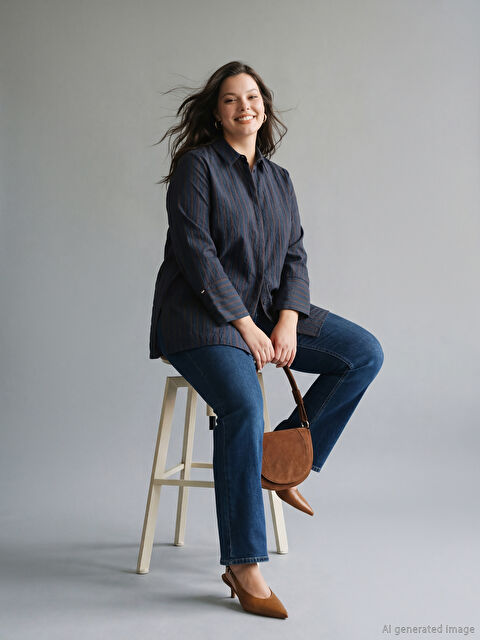 LCWAIKIKI Classic Çizgili Kadın Gömlek Tunik - S6J888Z8-LGS