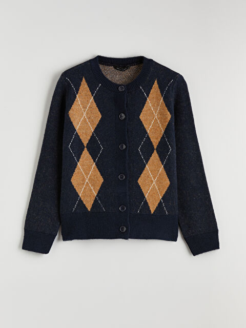 LCWAIKIKI Classic Bisiklet Yaka Baklava Desenli Kadın Triko Hırka - S6J902Z8-MLC