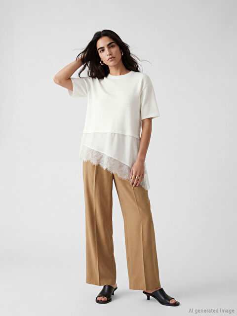 LCW Vision Дамски плисирани панталони с широк крачол и свободна кройка