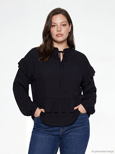 LCW EVERYDAY Bağlamalı Yaka Oversize Fırfırlı Bluz