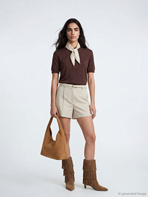 LCW Vision Pantaloni scurți plisati cu talie înaltă și curea pentru femei