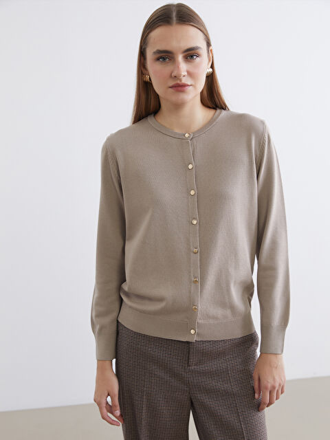 LCWAIKIKI Classic Bisiklet Yaka Kadın Triko Hırka - S6JA21Z8-1D3