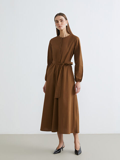 LCWAIKIKI Classic Bisiklet Yaka Kuşaklı Elbise - S6JA37Z8-JSE