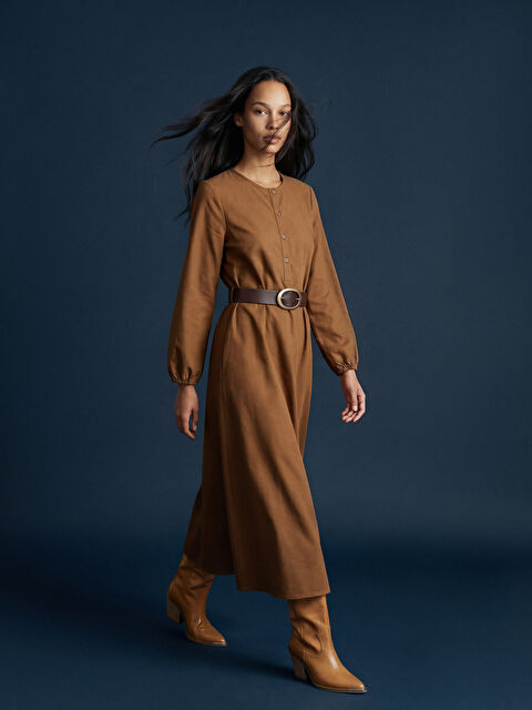 LCWAIKIKI Classic Bisiklet Yaka Kuşaklı Elbise - S6JA37Z8-JSE