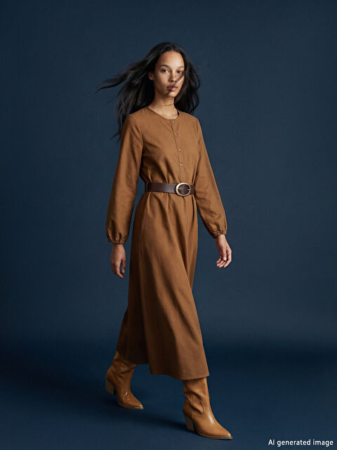 LCWAIKIKI Classic Bisiklet Yaka Kuşaklı Elbise - S6JA37Z8-JSE