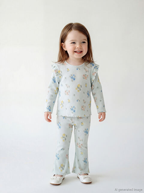 LCW baby Çiçek Baskılı Kız Bebek Fırfırlı Bluz ve Tayt - S6JB12Z1-LRL
