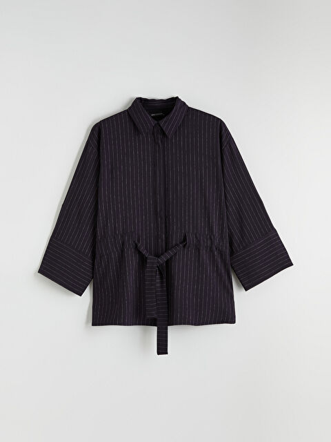 LCWAIKIKI Classic Çizgili Bağlamalı Oversize Kadın Gömlek - S6JB24Z8-LGS