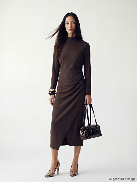 LCW STUDIO Dik Yaka Büzgülü Elbise - S6JB52Z8-JSE