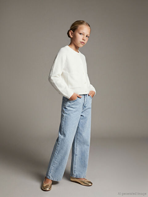 LCW Kids Wideleg Taşlı Kız Çocuk Jean Pantolon - S6JB70Z4-V2T