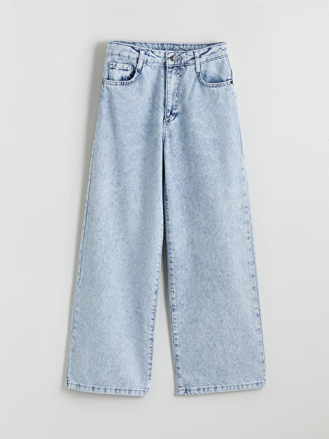 LCW Kids Wideleg Taşlı Kız Çocuk Jean Pantolon - S6JB70Z4-V2T