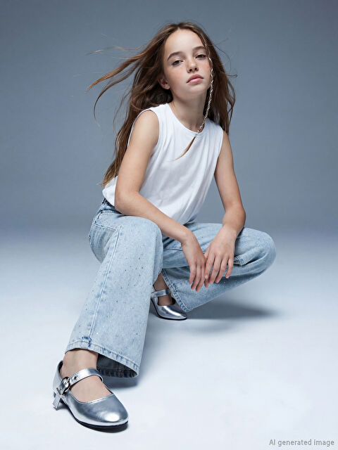 LCW Kids Wideleg Taşlı Kız Çocuk Jean Pantolon - S6JB70Z4-V2T