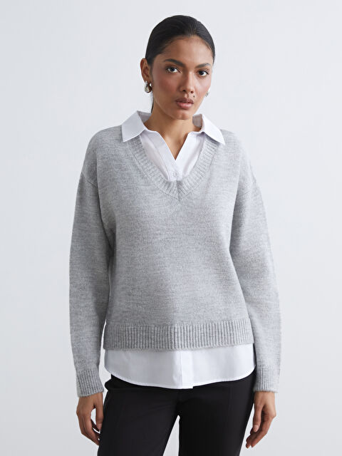 LCWAIKIKI Classic Gömlek Yaka Kadın Triko Kazak	 - S6JB79Z8-CT3