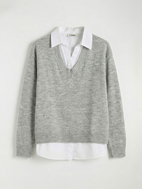 LCWAIKIKI Classic Gömlek Yaka Kadın Triko Kazak	 - S6JB79Z8-CT3