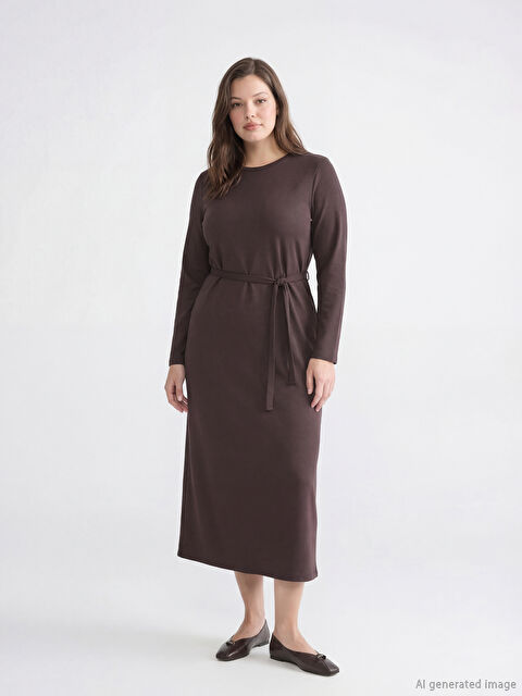 LCW EVERYDAY Дөңгелек жағалы белдікпен жұмсақ көйлек - S6JC08Z8-1KM