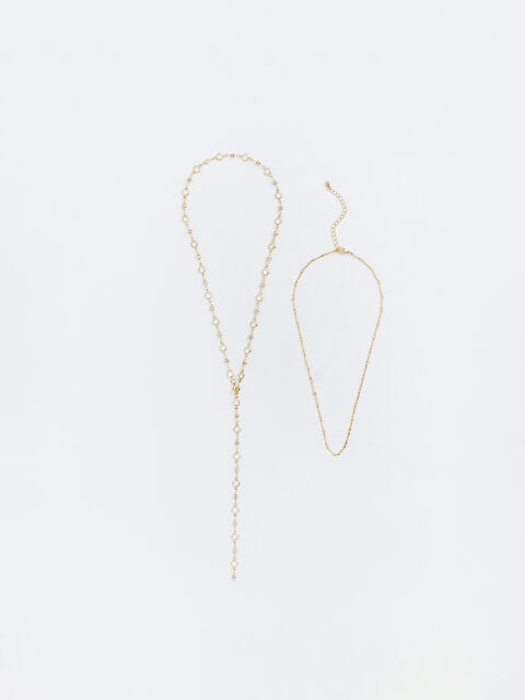LCW JOY Y Formlu ve Zincir Detaylı Kadın İkili Kolye Seti