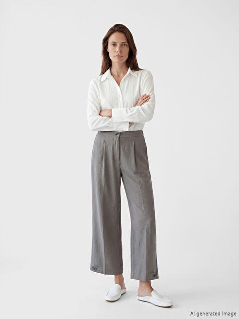 LCW Grace Pantalon Femme à Taille Élastiquée Aspect Lin