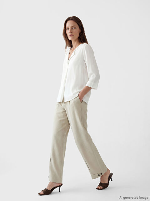 LCW Grace Beli Lastikli Keten Görünümlü Kadın Pantolon - S6JC49Z8-HZZ