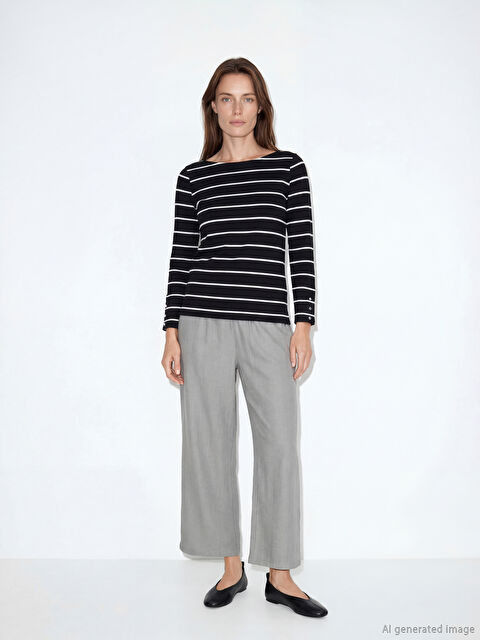 LCW Grace Beli Lastikli Dokulu Saten Kadın Pantolon - S6JC55Z8-CSW