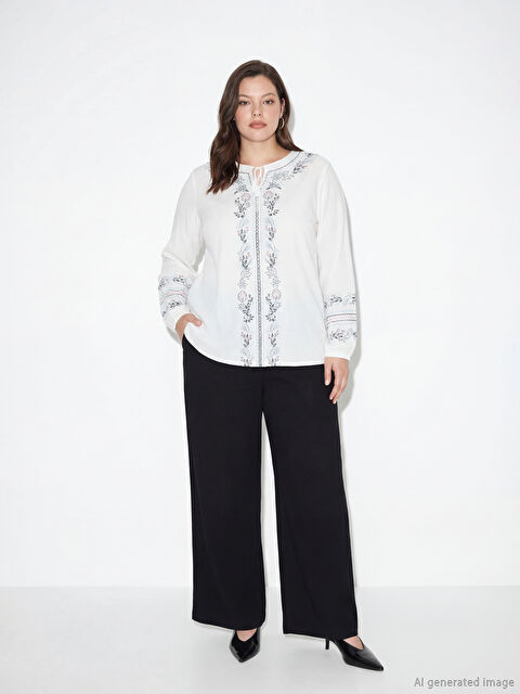 LCW Grace Beli Lastikli Dokulu Saten Kadın Pantolon - S6JC55Z8-CVL