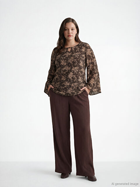 LCW Grace Beli Lastikli Dokulu Saten Kadın Pantolon