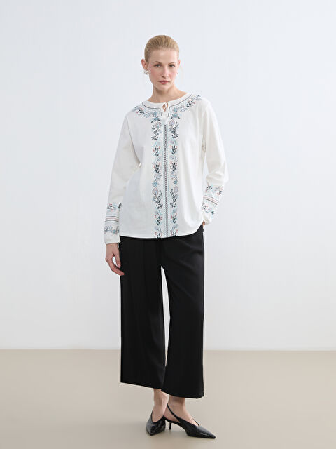 LCW Grace Beli Lastikli Dokulu Geniş Paça Kadın Pantolon - S6JC55Z8-CVL