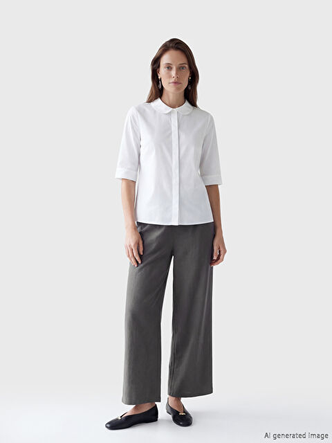 LCW Grace Beli Lastikli Dokulu Saten Kadın Pantolon - S6JC55Z8-HEF