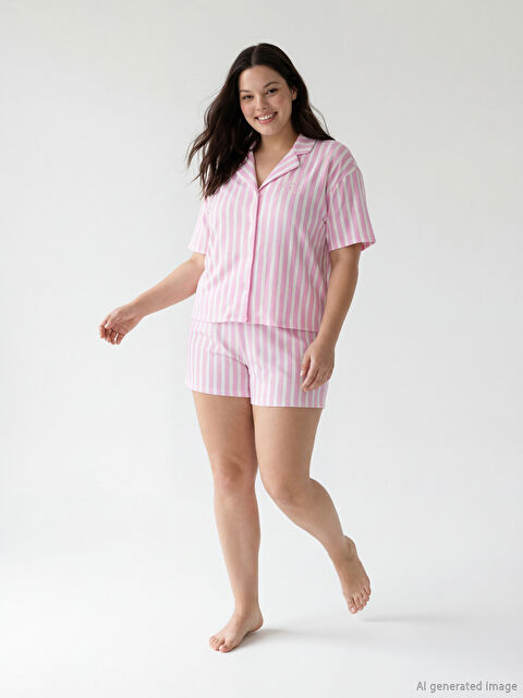 LCW Young Gömlek Yaka Çizgili Kadın Şortlu Pijama Takımı - S6JC96Z8-LT4