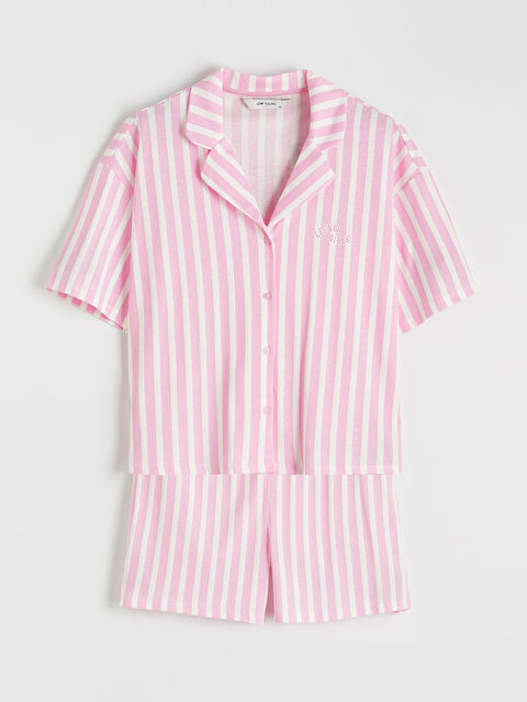 LCW Young Gömlek Yaka Çizgili Kadın Şortlu Pijama Takımı - S6JC96Z8-LT4