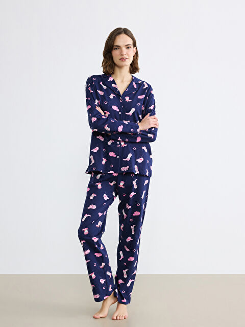 LCW Young Gömlek Yaka Baskılı Kadın Pijama Takım - S6JC99Z8-LSF