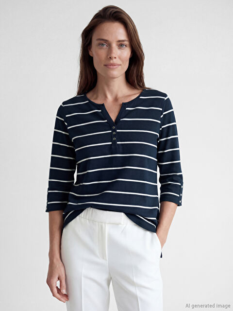 LCW Grace Bluză Vărgată cu Decolteu în V - S6JD11Z8-LGS