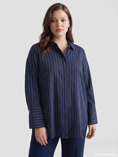 LCW STUDIO Women's Striped Tunic Shirt - S6JD53Z8-LGS