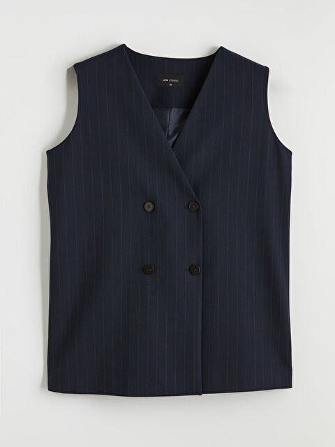 LCWAIKIKI Classic Kruvaze Yaka Çizgili Kadın Klasik Yelek - S6JD59Z8-LGS