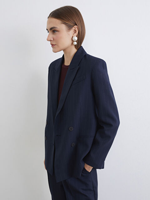 LCWAIKIKI Classic Kruvaze Yaka Çizgili Kadın Blazer Ceket - S6JD67Z8-LGS