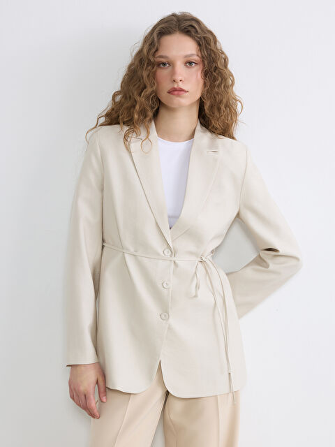LCW Modest Kuşaklı Yaka Kadın Blazer Ceket - S6JD81Z8-1UK