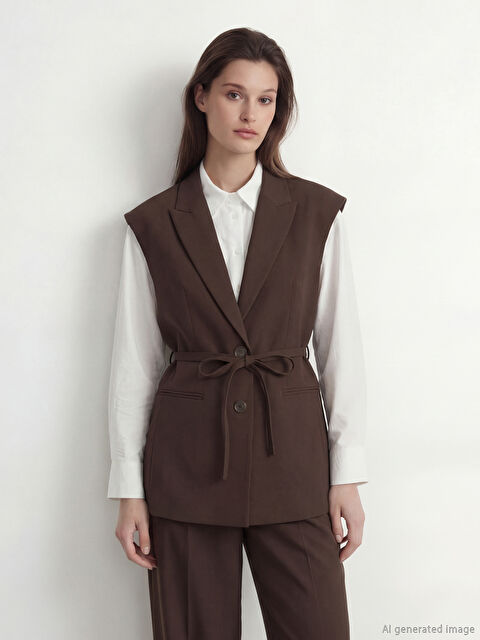 LCW Modest Ceket Yaka Kuşaklı Kadın Klasik Yelek - S6JE01Z8-DJ7