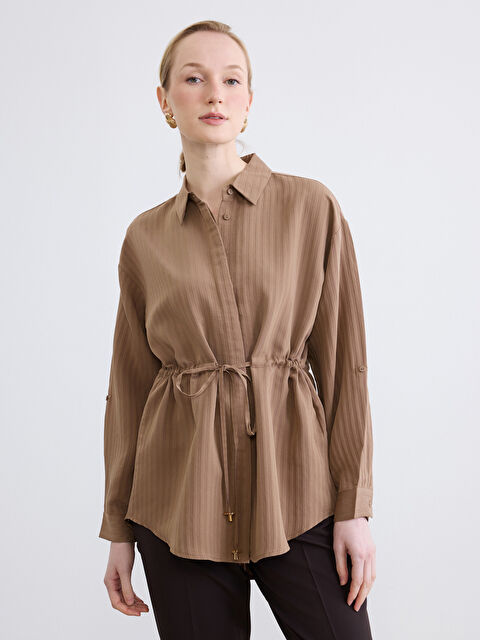 LCWAIKIKI Classic Beli Bağcıklı Çizgili Kadın Gömlek Tunik - S6JE21Z8-LEW