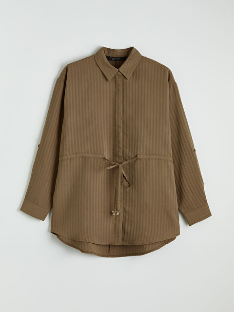 LCWAIKIKI Classic Beli Bağcıklı Çizgili Kadın Gömlek Tunik - S6JE21Z8-LEW