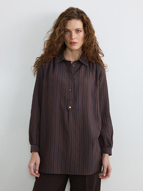 LCWAIKIKI Classic Çizgili Oversize Armürlü Kadın Gömlek Tunik - S6JE22Z8-LGS